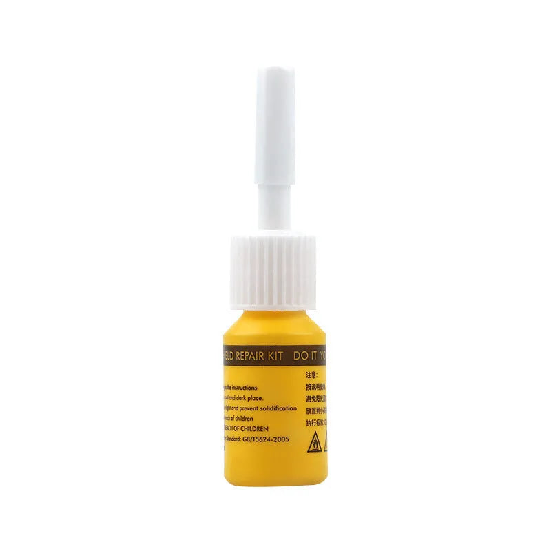 Yellow three-piece car glass repair agent tool set for windshield chip repair