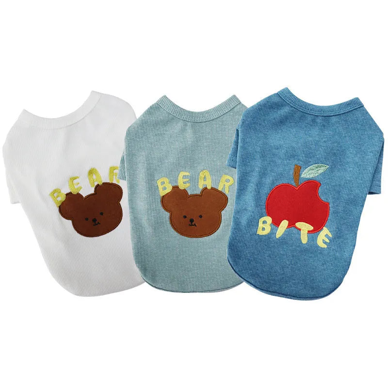 Blue cotton small dog t-shirt vest for Bichon Schnauzer, cartoon style