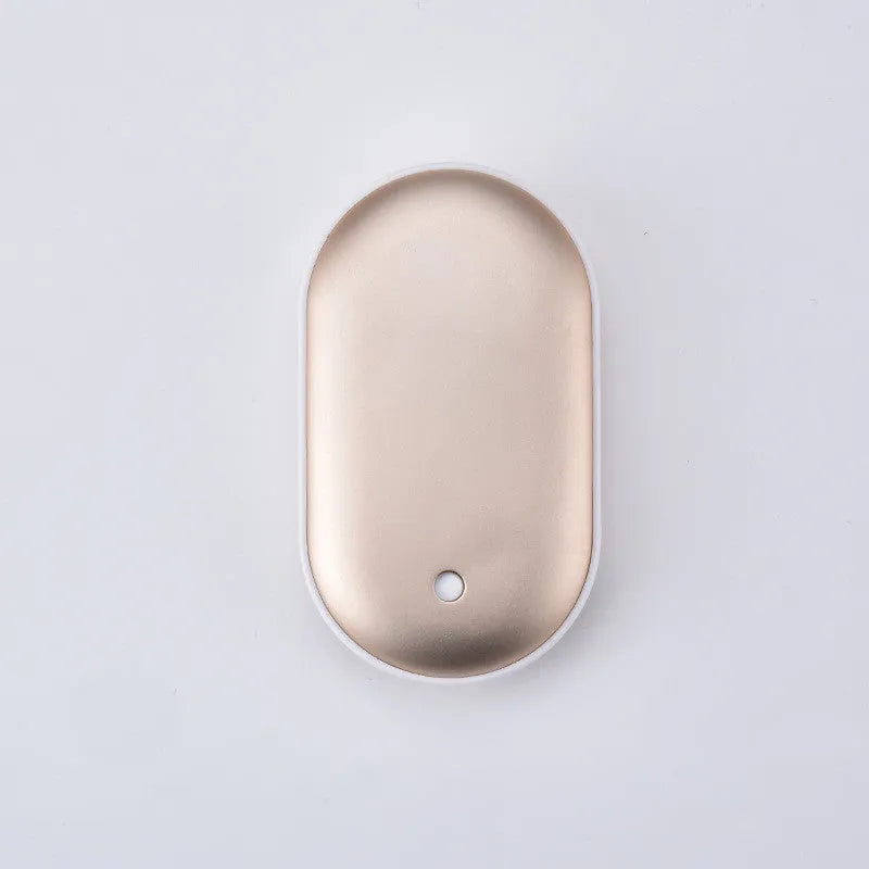 Rechargeable mini hand warmer and power bank in rose gold, local gold, or digital display colours