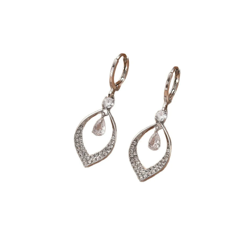 Women's copper zircon water drop tassel dangle earrings with gold or silver ear buckles.