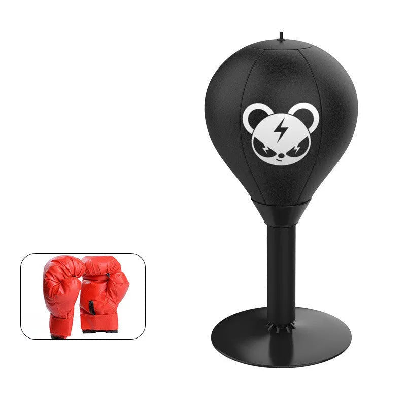 Tabletop boxing speed ball with suction cup base and PU leather ball on a desk