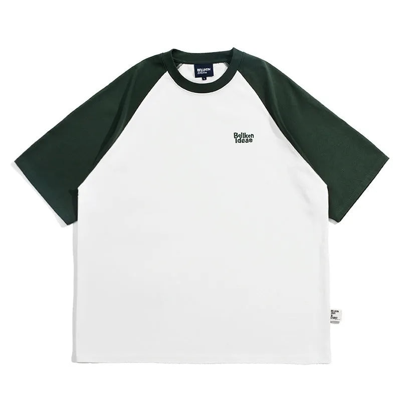 Men's blue casual raglan sleeve T-shirt with loose fit and pullover style