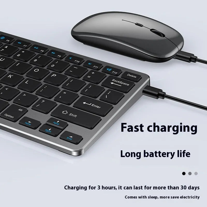 Ultra-thin wireless keyboard and mouse set with Bluetooth and 2.4G connectivity in black silver or gun colour finish
