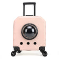 Hard PVC pet flight case in a choice of pink, burgundy, white, or orange colours, showing luggage compartment.