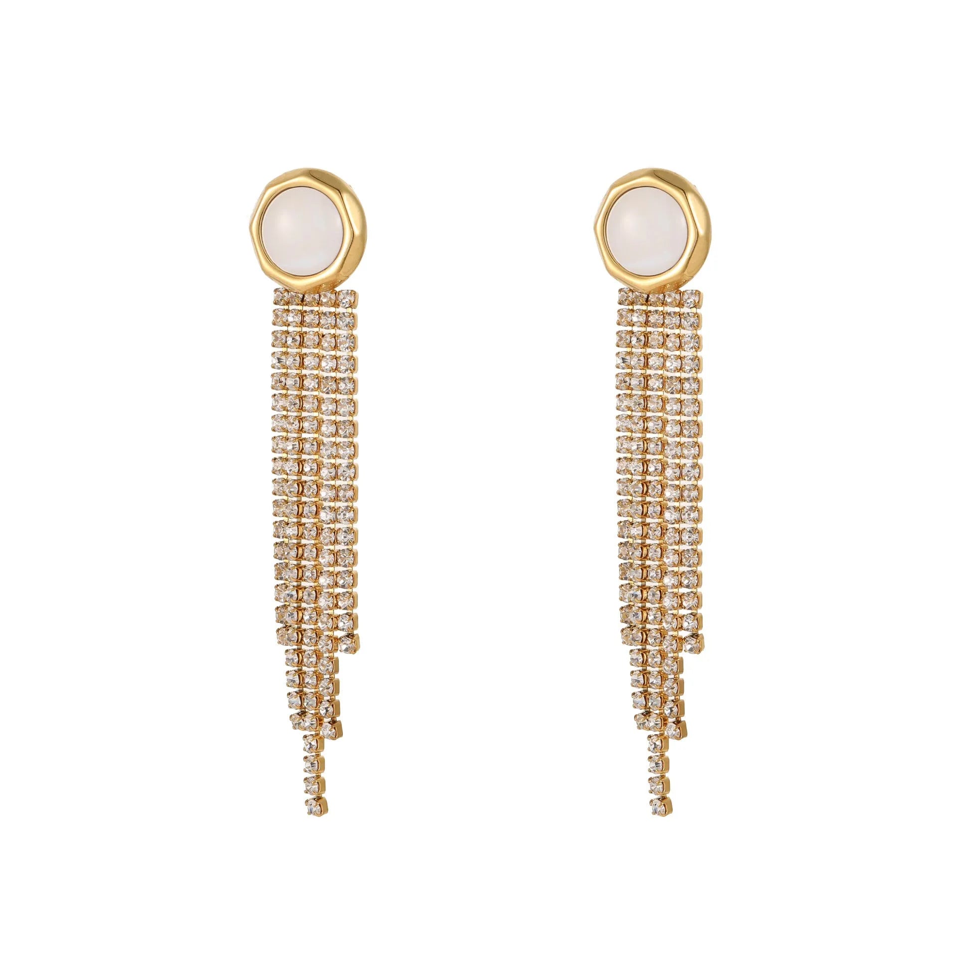 Gold plated geometric earrings for women featuring heart and star shapes with a diamond tassel.