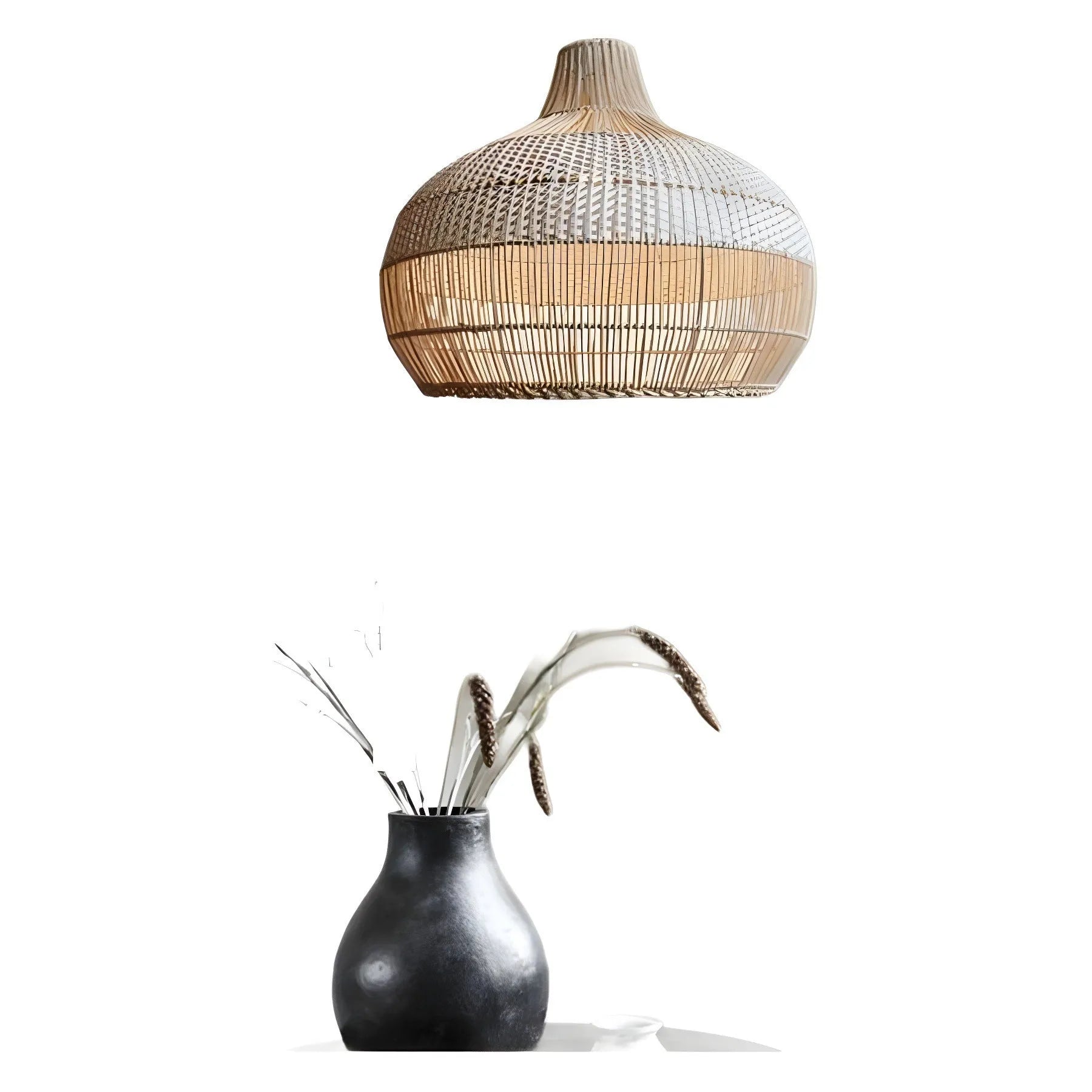 60cm diameter woven rattan chandelier in Silent Wind style for living room or lounge.