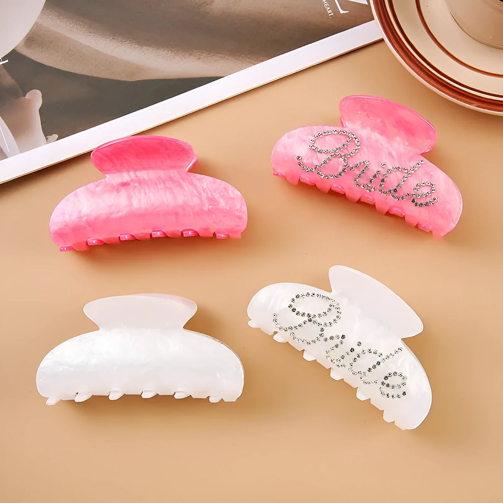 Acrylic barrette with spot drill pattern in pink or white, 10cm double-sided hair clip