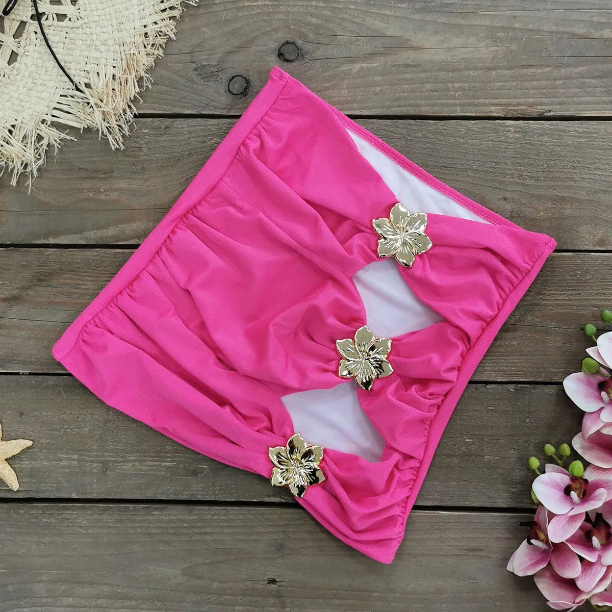 Women's solid colour one-piece swimsuit with hollow-out tube top and removable short skirt