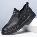 Men's casual leather shoes with round toe in black and brown solid colours