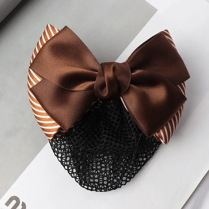 Professional two-bow mesh hair clip for female workers in various colours.