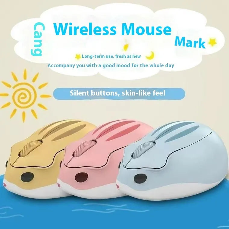 Hamster wireless mute mouse in yellow, pink, or grey with Bluetooth connectivity and compact design