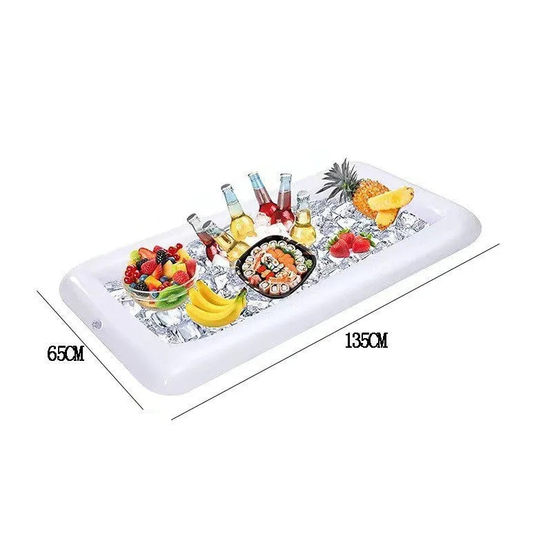 Inflatable ice bar set with cup holders and yellow ice bucket for party beverage cooling
