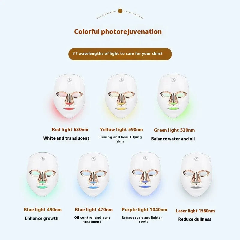 Rechargeable manual touch LED beauty face mask in white rose gold edge colour with fixing strap