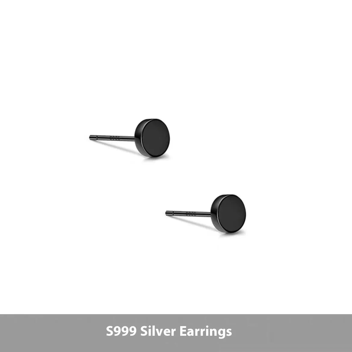 S999 sterling silver flat ear bone studs in silver and black colours, showing six size options from 3mm to 8mm diameter
