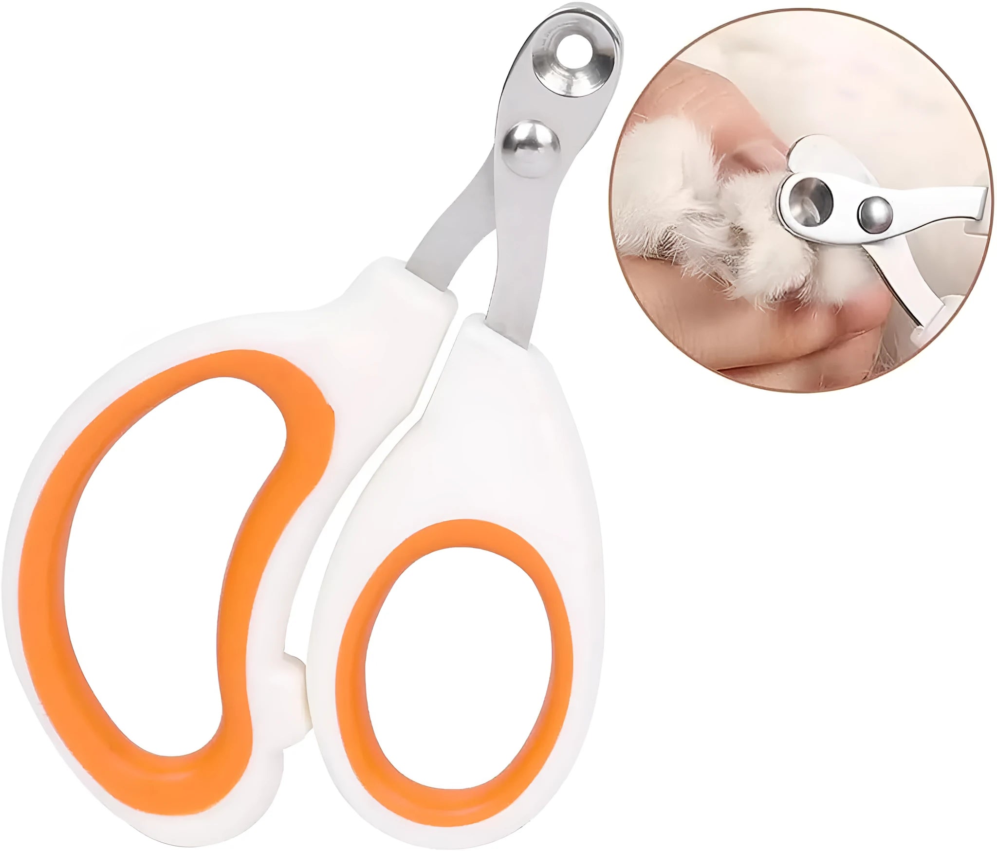 Blue pet nail clippers with circular safety hole and cushioned non-slip handle for trimming cat and bird nails.
