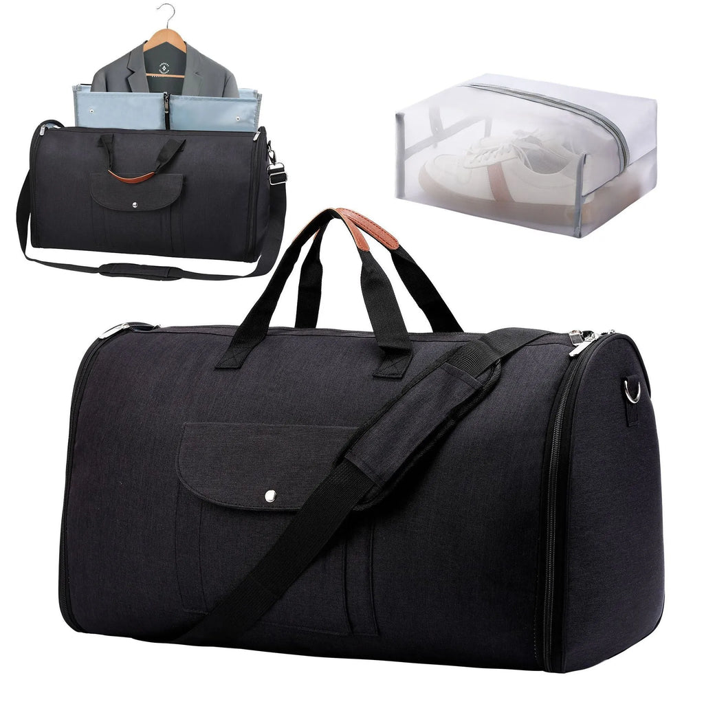 Dark blue folding duffel bag with handles, shown with a capacity of 36-55 litres.