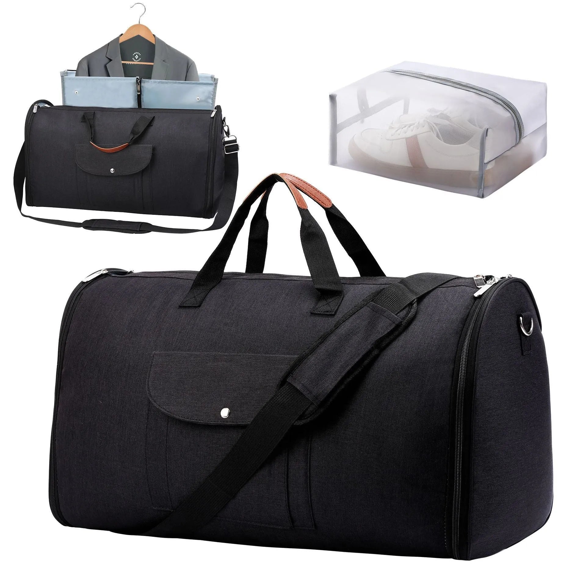 Dark blue folding duffel bag with handles, shown with a capacity of 36-55 litres.