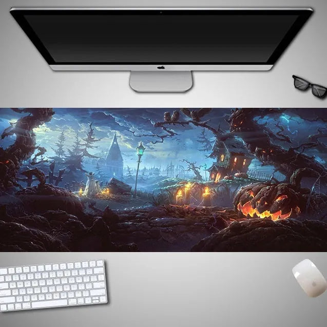 Oversized Halloween-themed mouse pad with graphic design on non-slip rubber cloth surface
