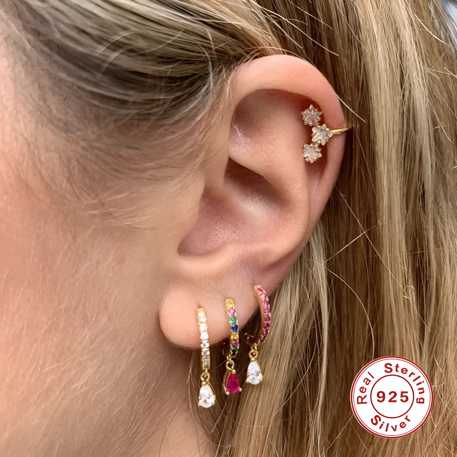 S925 sterling silver water drop earrings with geometric shape and diamond/gemstone accent options