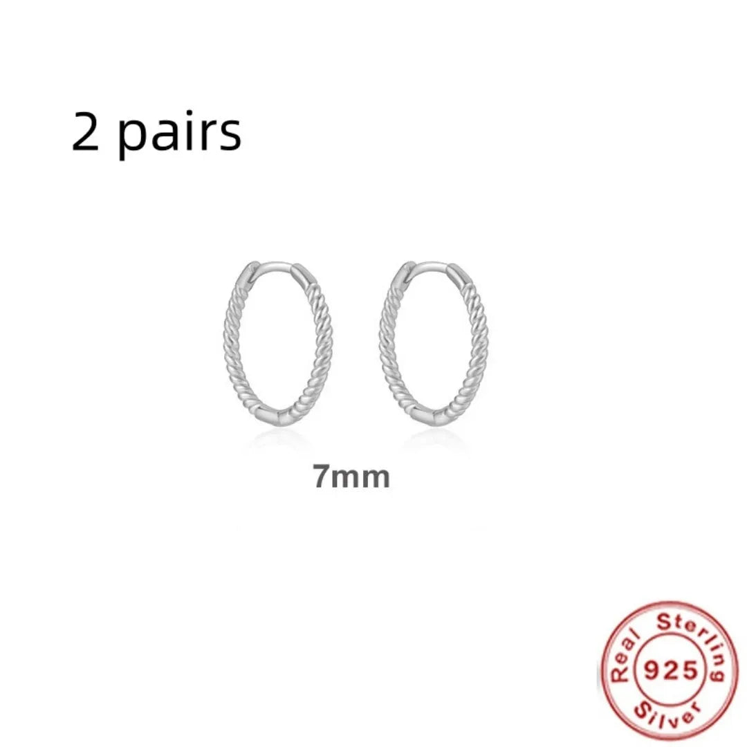 Sterling Silver twisted string round ring earrings in gold or platinum electroplated finishes