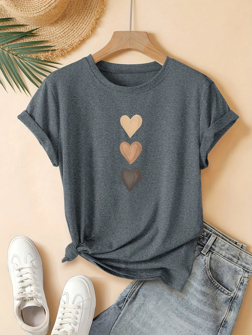 Women's pure cotton short sleeve T-shirt with Chinese art retro pattern in blue colour