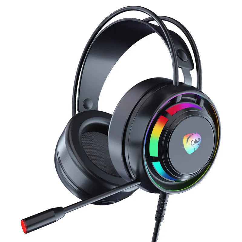 Black wired computer gaming headphones with microphone and over-ear design
