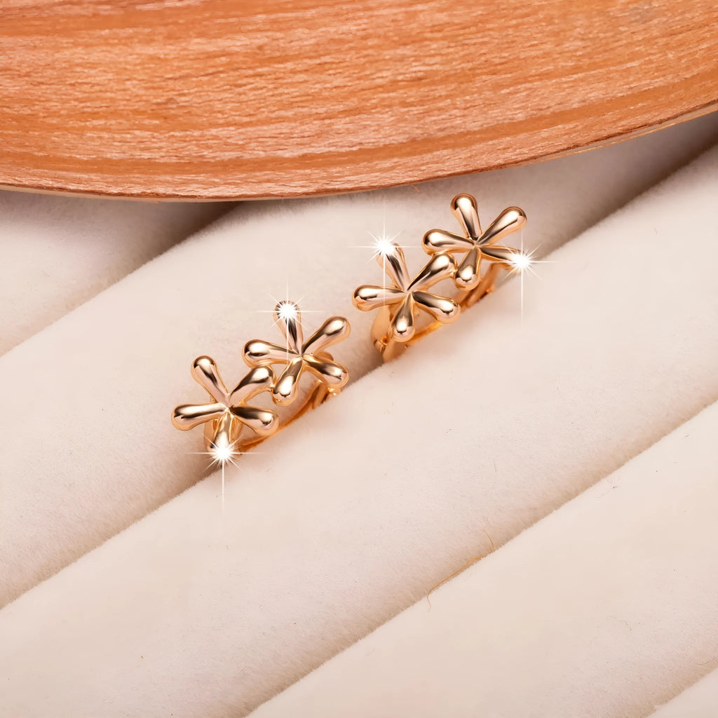 Rose gold electroplated waterdrop flower earrings with circular geometric shape