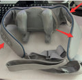 Grey elastic fabric covered neck and back massager with USB charging cable