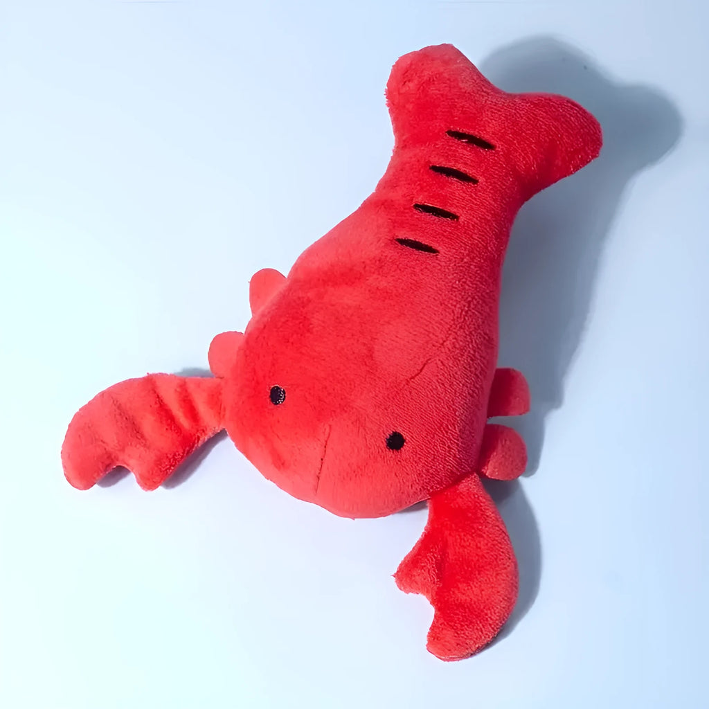 Red lobster stuffed dog toy with squeaker for small and medium breed interactive play