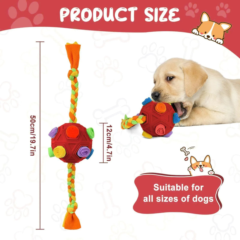 Colourful silicone dog snuffle ball puzzle toy for IQ training and slow feeding.