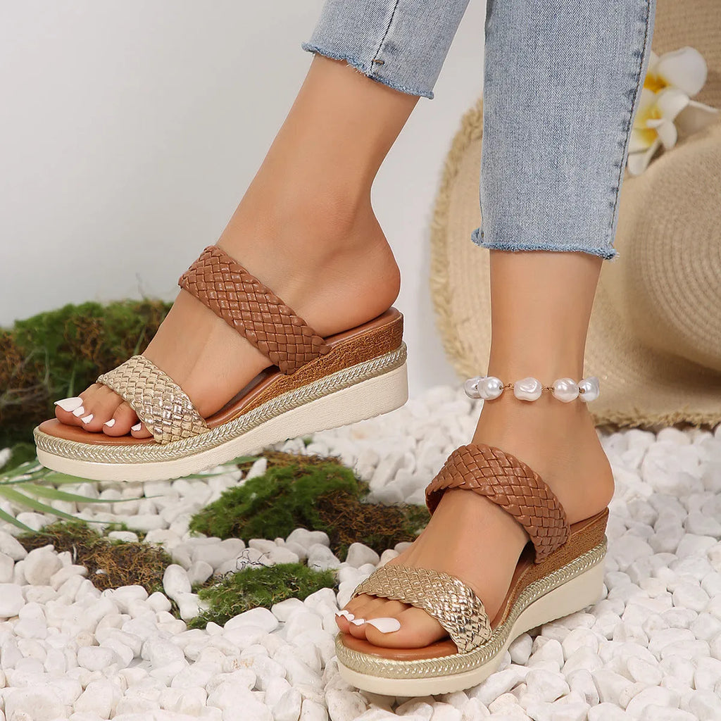 Gold and silver plus size wedge sandals for women with rubber soles in sizes 36-43