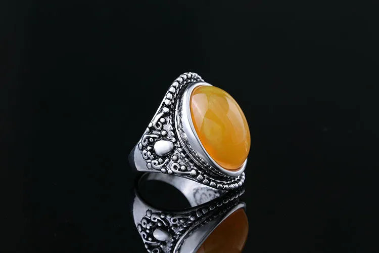 Retro geometry ring antique silver amber colour electroplated alloy jewellery