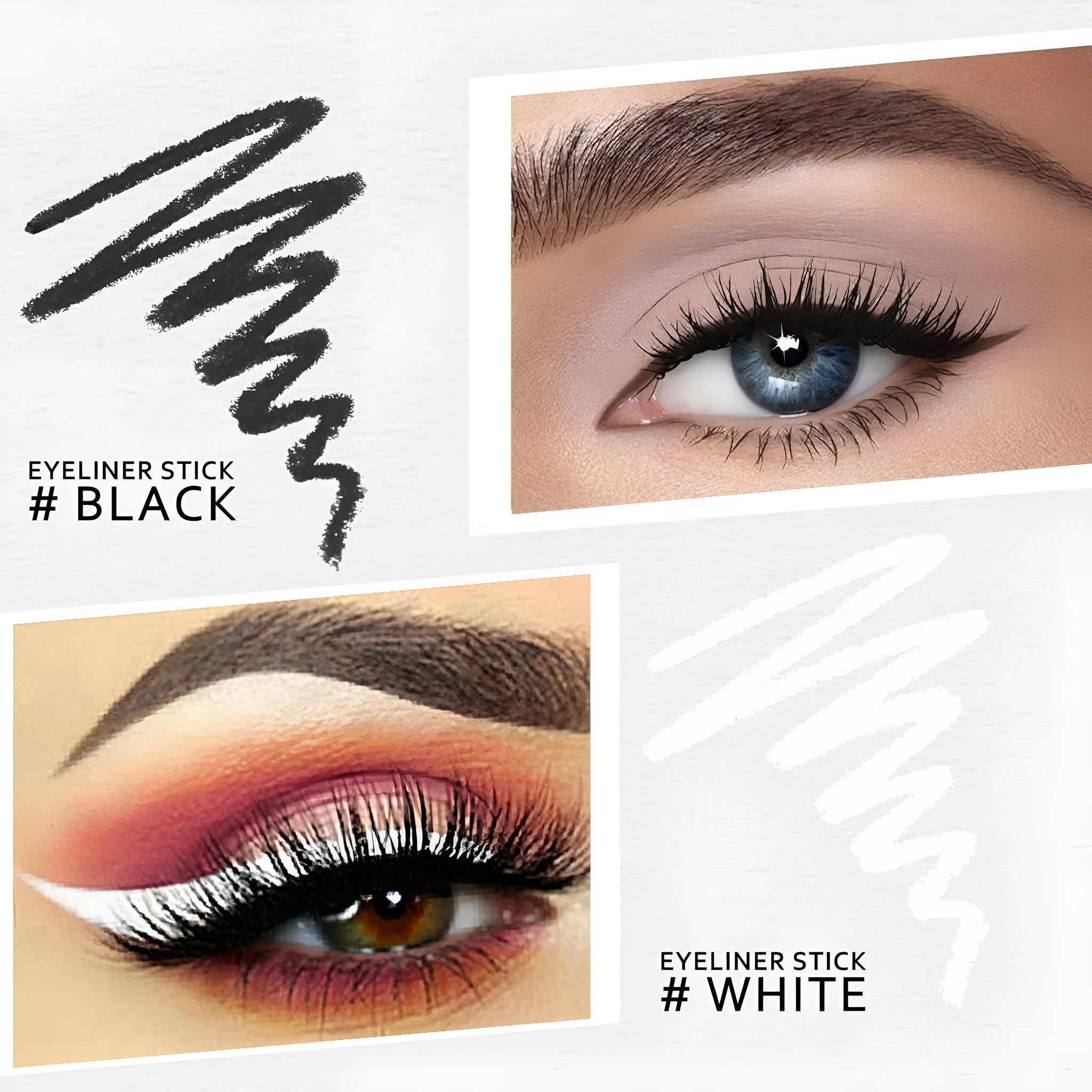 12 white and black retractable eyeliner pencils with sharpener in waterproof makeup set
