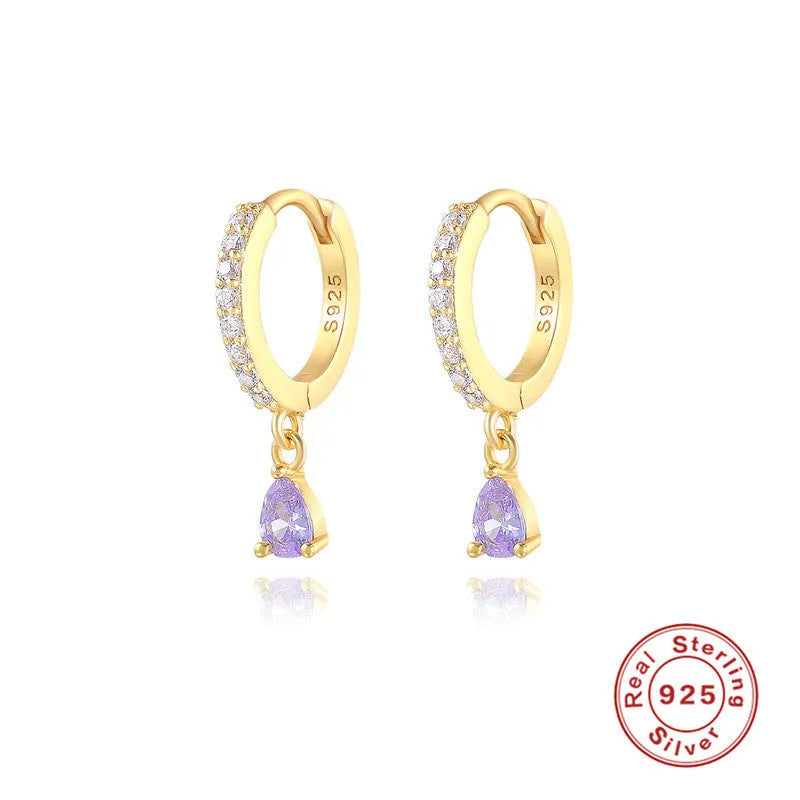 S925 sterling silver water drop earrings with geometric shape and diamond/gemstone accent options
