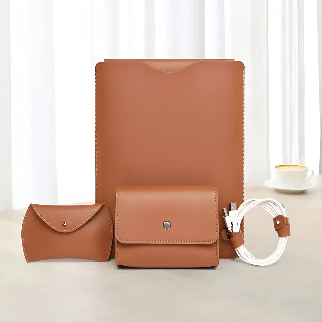 Four-piece set of imitation leather protective covers for MacBook lock edge in four colour options.