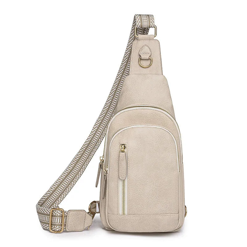 Soft brown PU women's crossbody chest bag with open pocket and adjustable strap