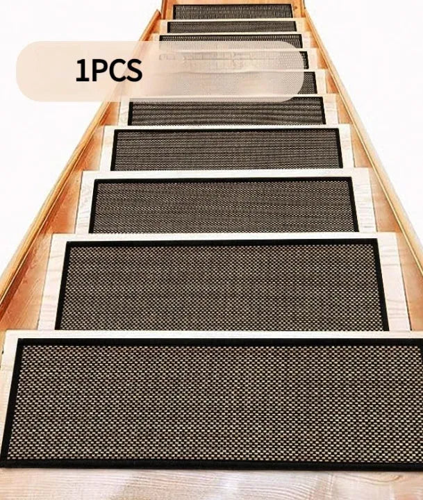 Japanese-style linen-like polyester stair mat measuring 20x76cm in camel colour with rubber bottom