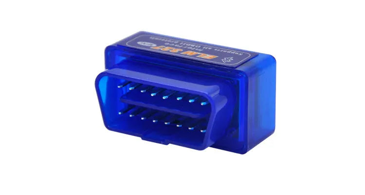Compact Bluetooth OBD2 automotive diagnostic scanner with ELM327 chip for fault code reading and sensor monitoring