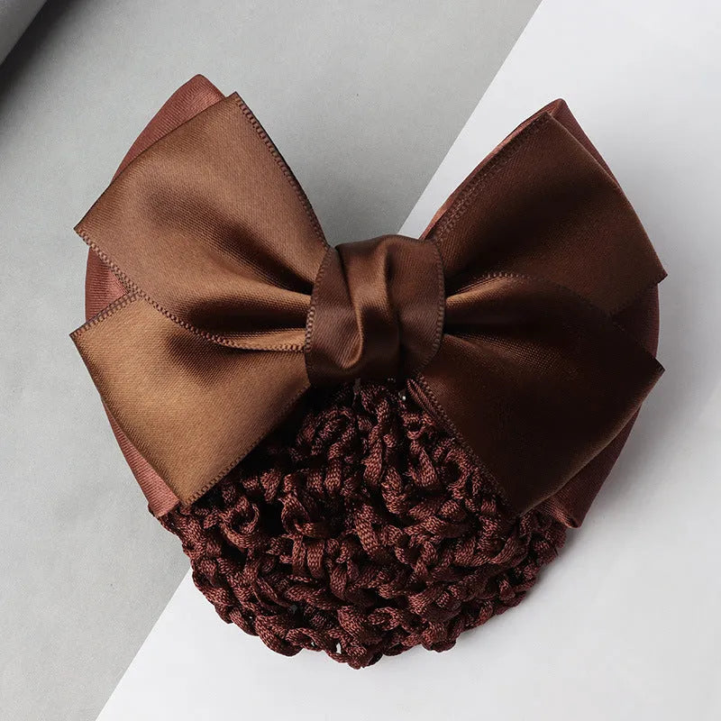 Professional two-bow mesh hair clip for female workers in various colours.