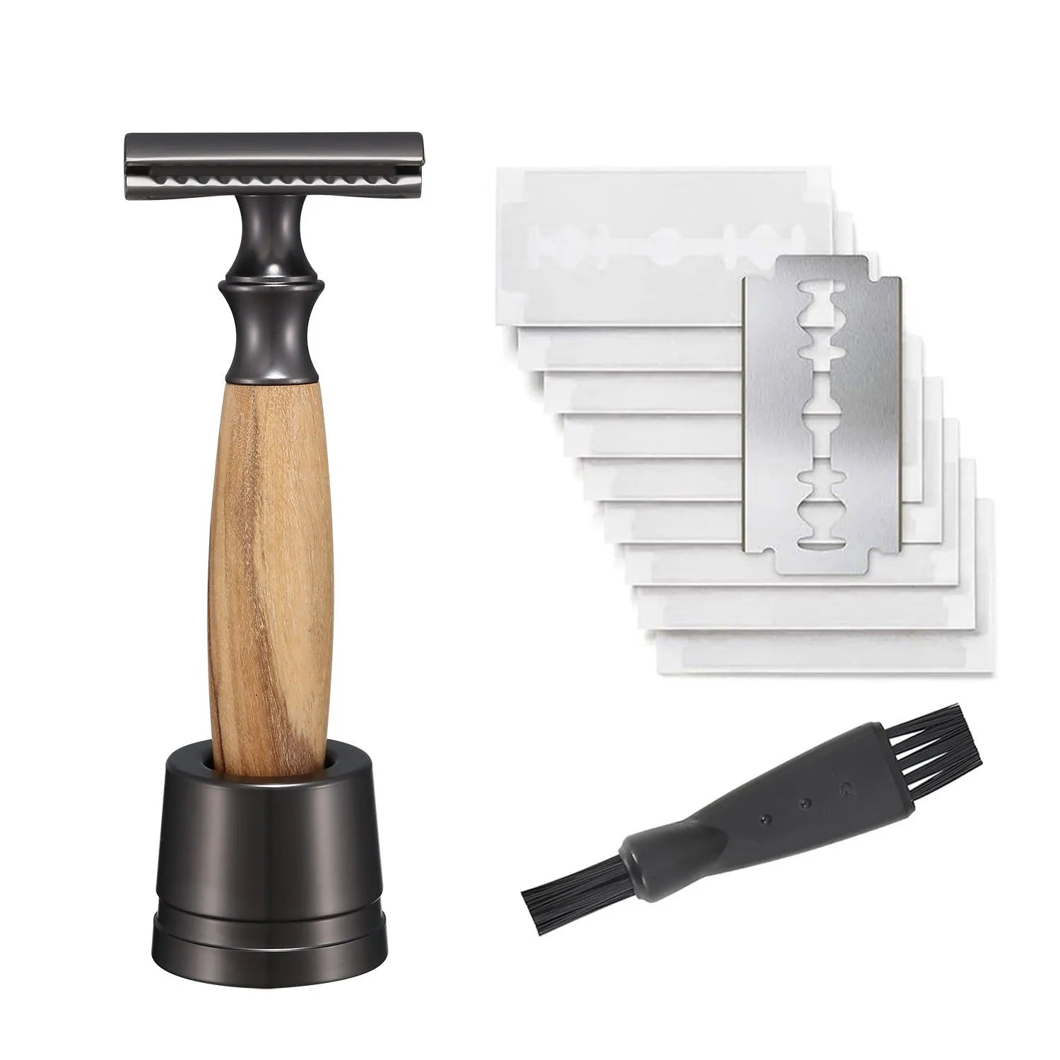 Men's copper manual shaving razor with olive wood handle and aluminium alloy blade holder