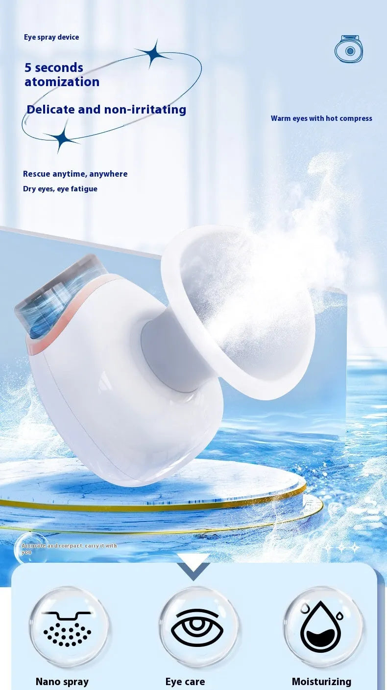 White and purple rechargeable eye humidifier with USB charging cable