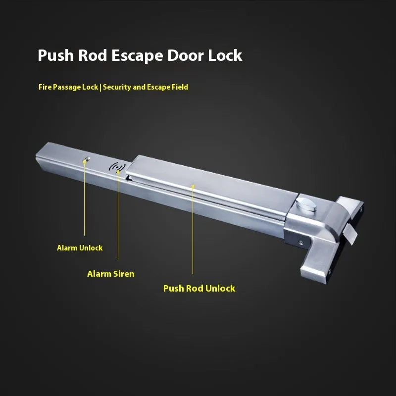 Stainless steel fire door push lock with minimalist external handle for single doors