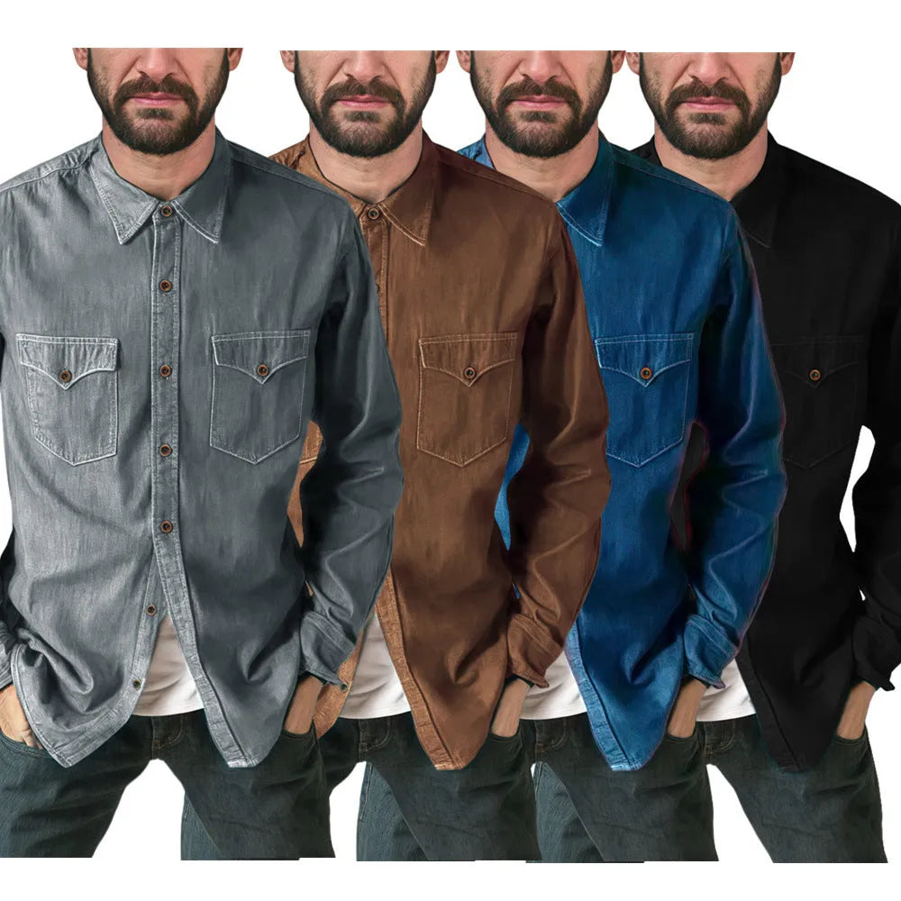 Men's regular fit denim cardigan coat in khaki colour with button front.
