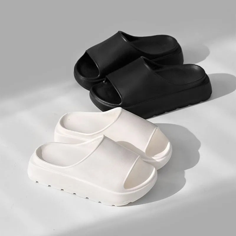 Women's beige thick-soled fish mouth slippers with 5.5cm EVA soles for indoor and outdoor wear