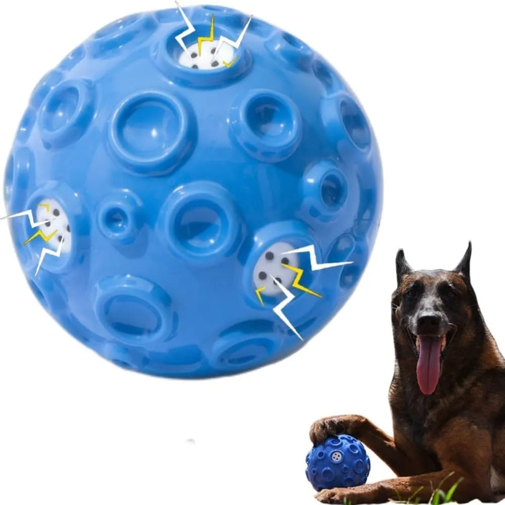 Colourful durable dog chew ball with textured meteorite bumps for teeth cleaning