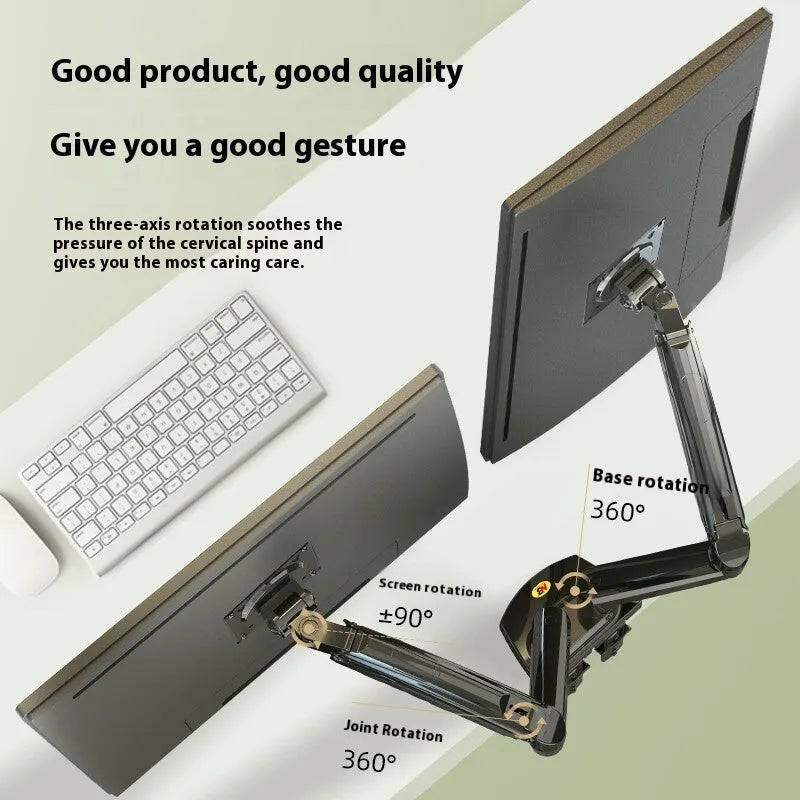 Aluminium alloy dual screen monitor desktop bracket with mechanical adjustment for 17-32 inch displays