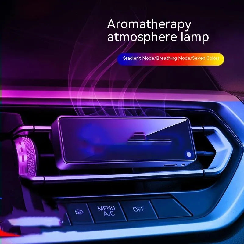 Black automobile air outlet ambience light with LED and aromatherapy deodorant function for car vents