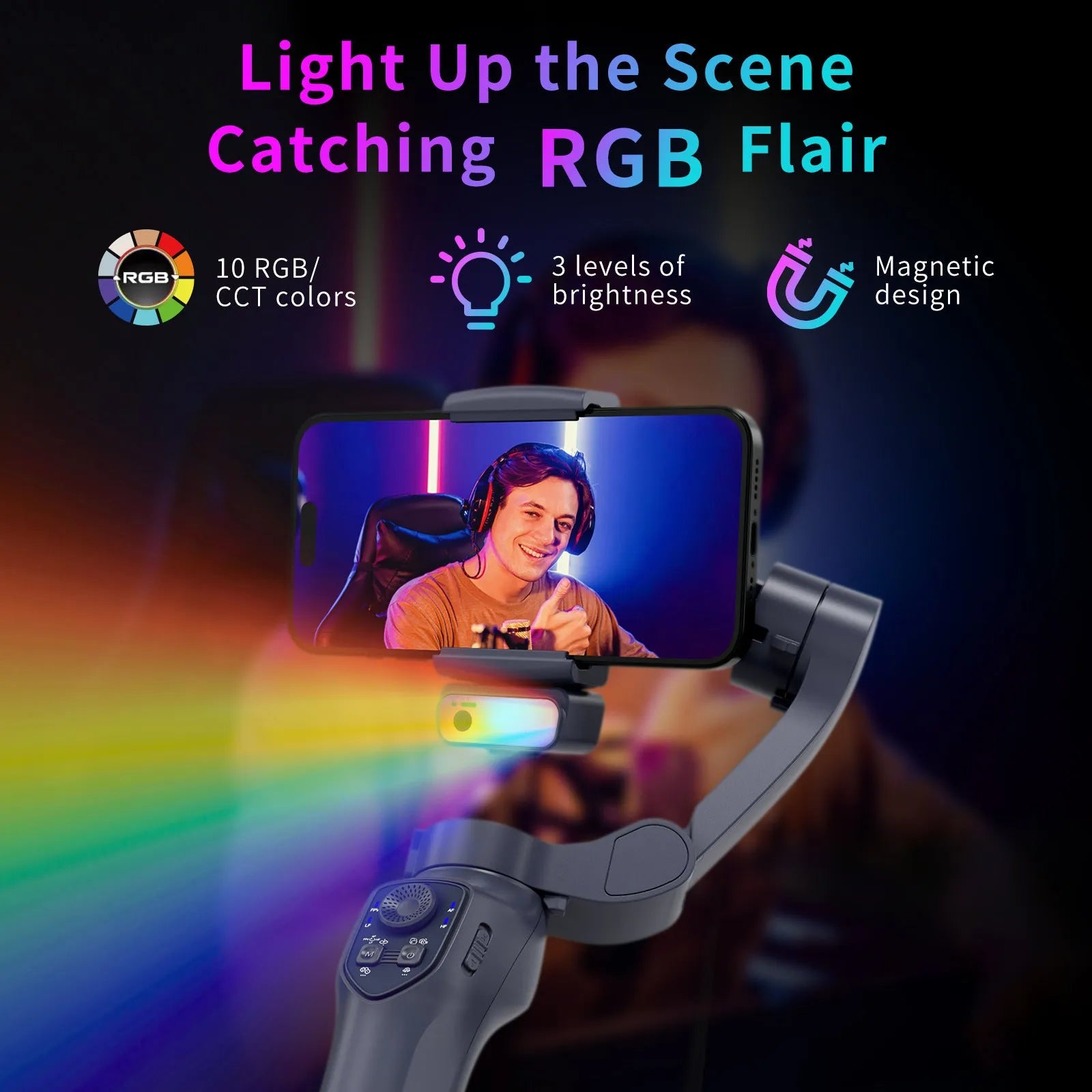 RK series foldable handheld smartphone stabilizer in gun colour with USB charging port