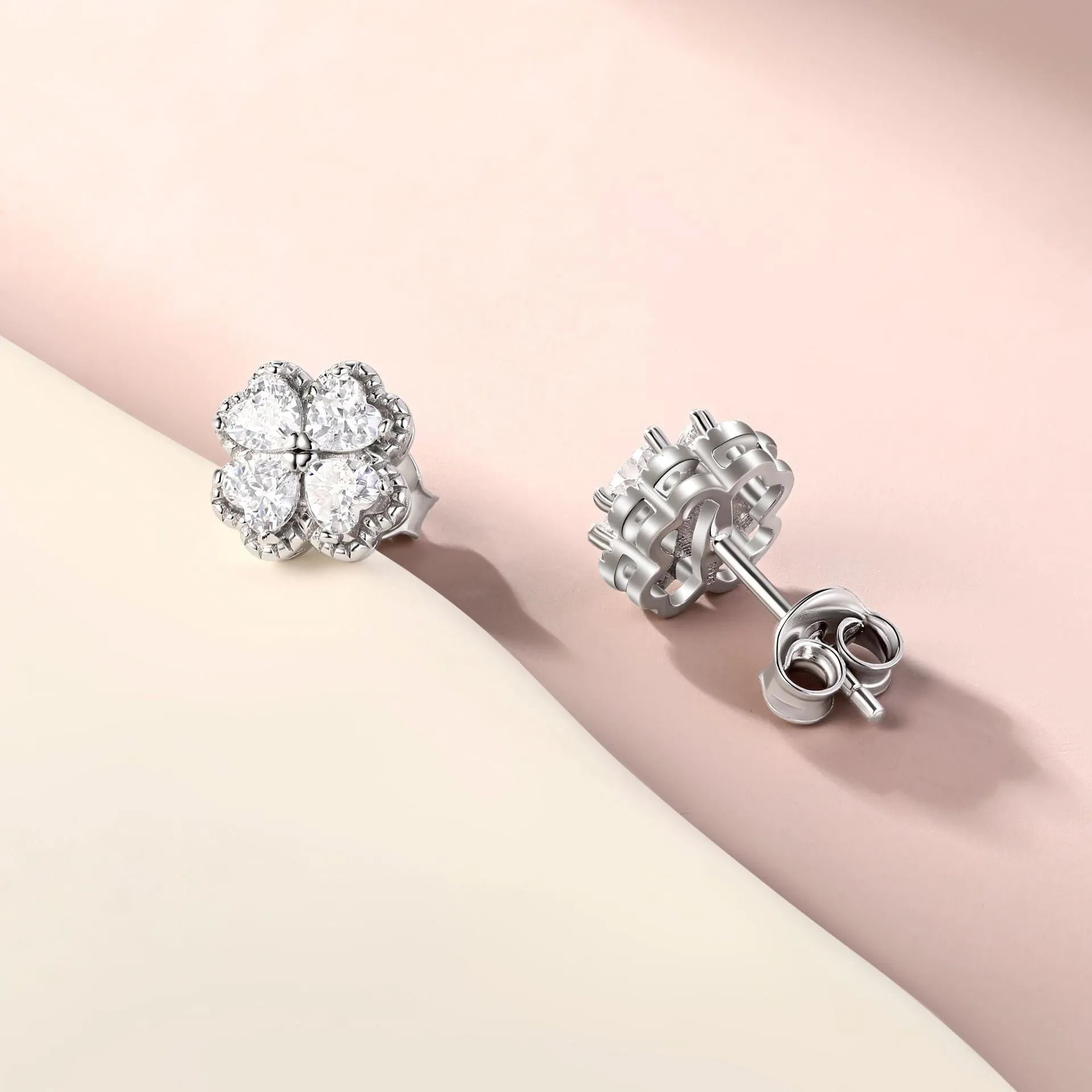 925 silver heart-shaped zircon earrings in white gold colour with European styling