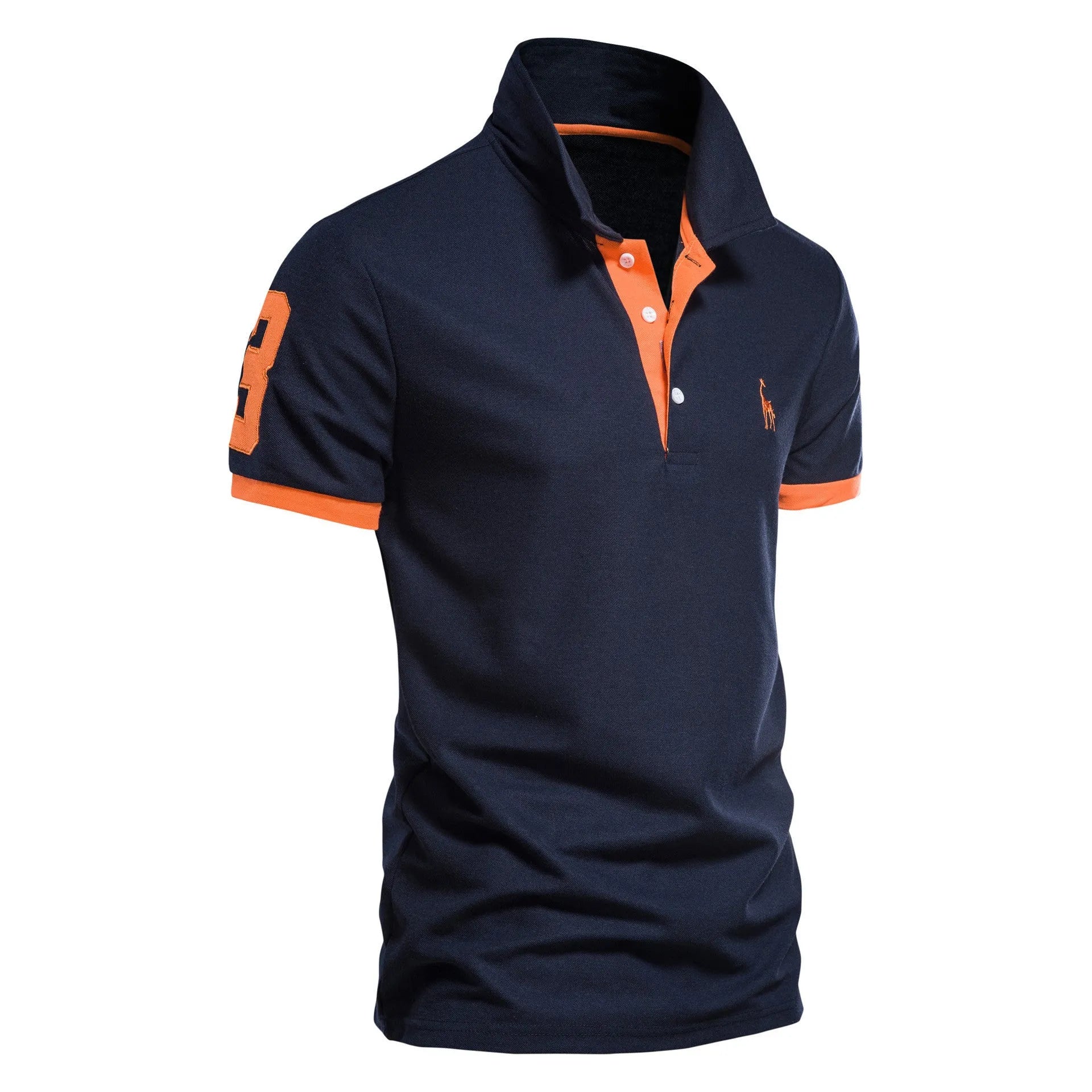 Men's slim fit short sleeve t-shirt featuring a deer embroidery design on the chest.